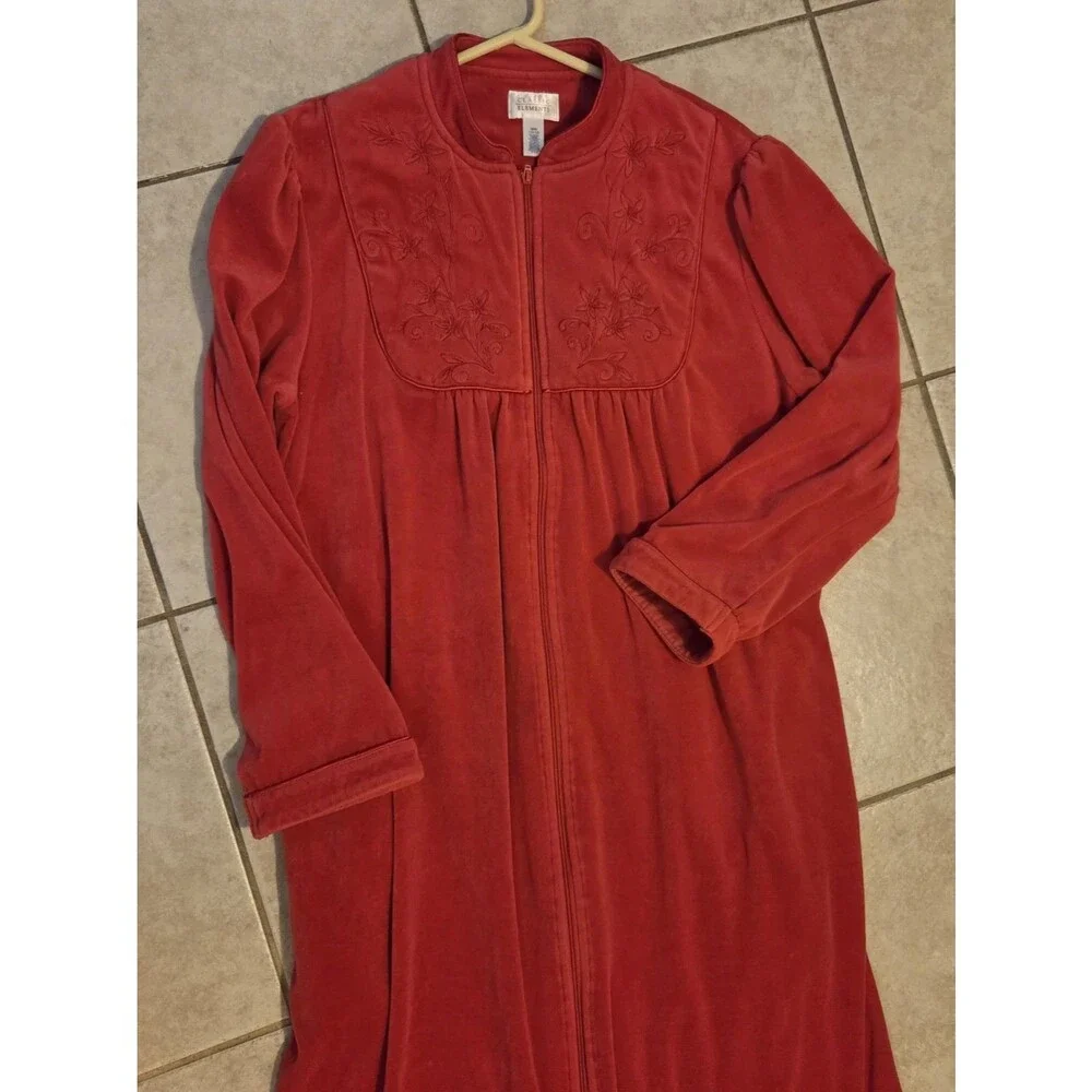 Vtg Classic Elements Red Velour/Fleece Robe Full Zip Maxi Size M/M 10-12